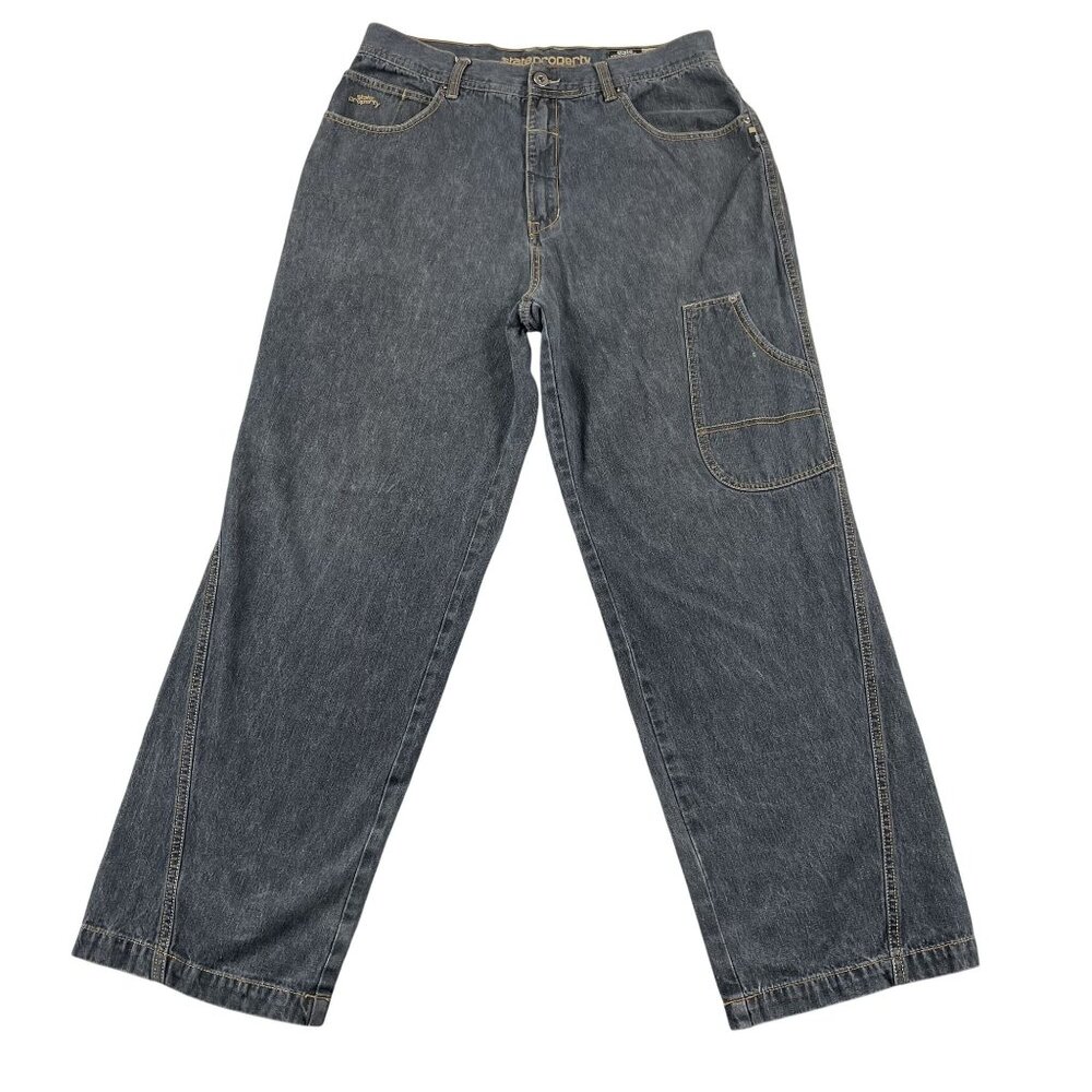 Y2K State Property Jeans Mens 36x31 Grey Workwear Denim 2002